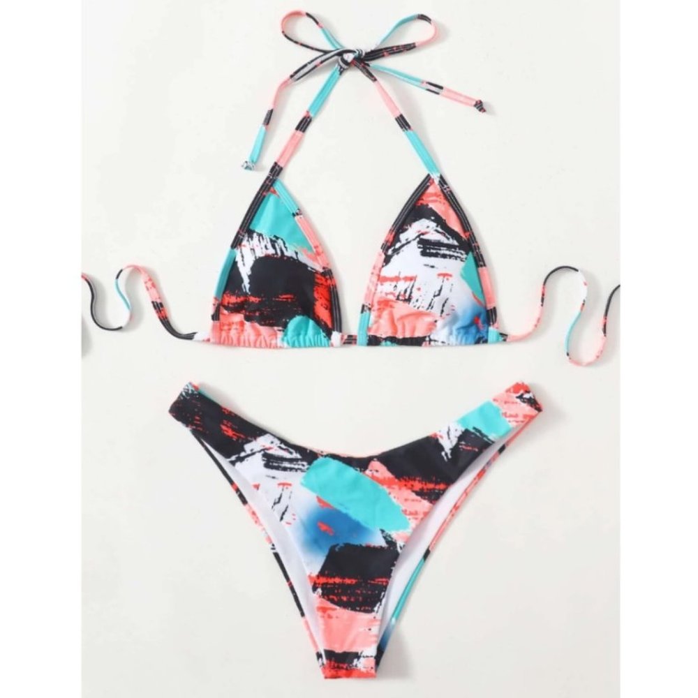 Halter triangle bikini swimsuit with print, Summer